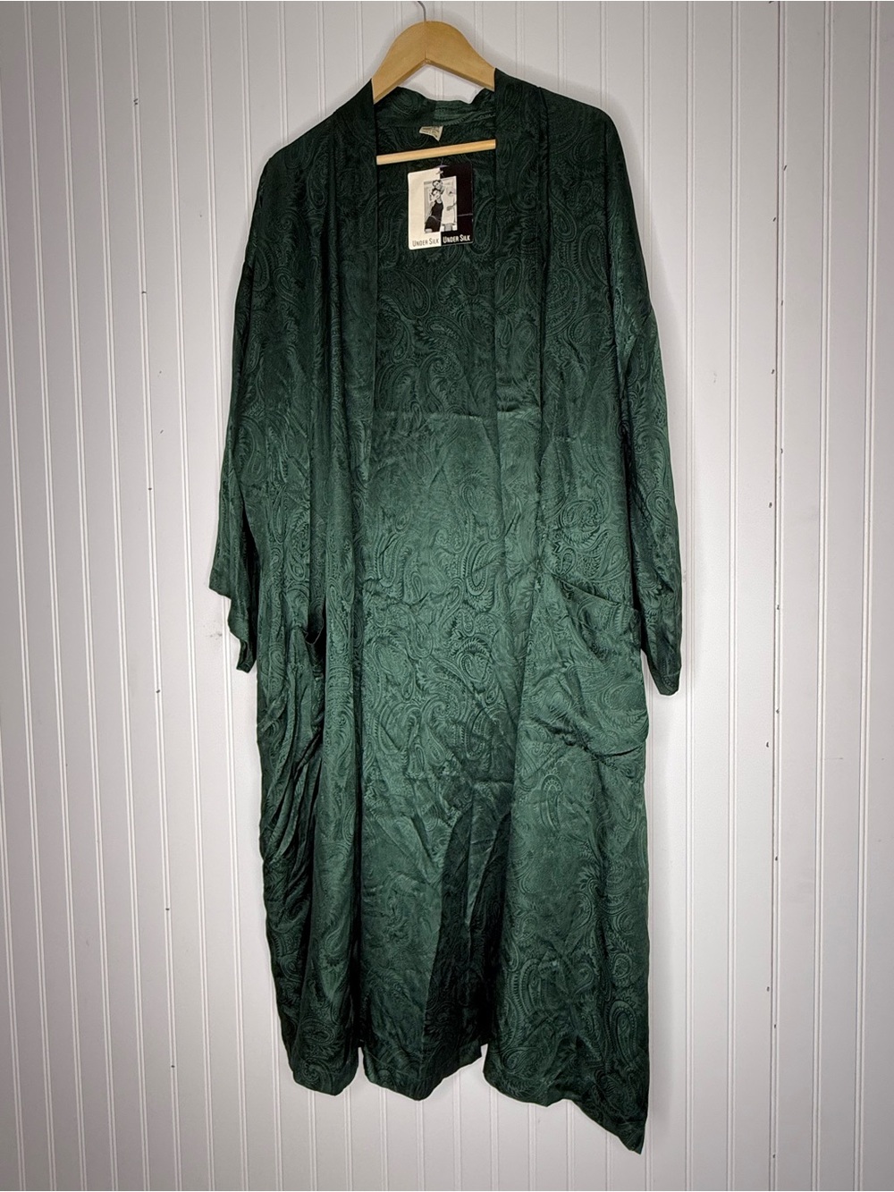 NWT Under Silk Washable 100% Pure Silk Paisley Print Open Front Robe One Size